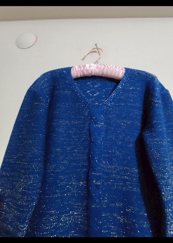 Kadın Mavi V Yaka Örgü Kazak - Görsel 4