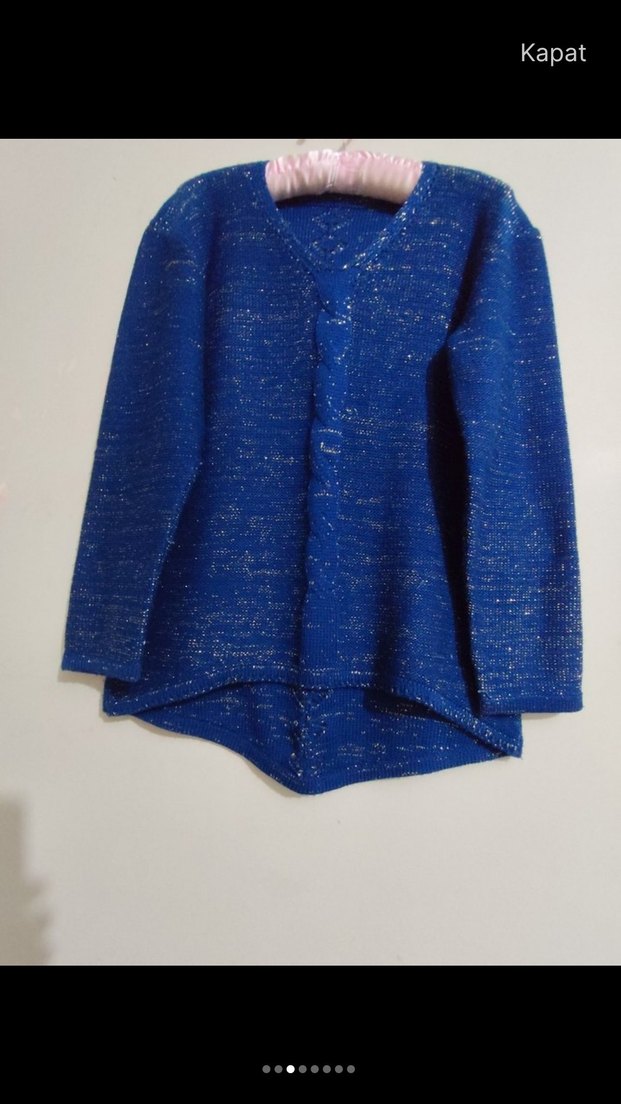 Kadın Mavi V Yaka Örgü Kazak - Görsel 3