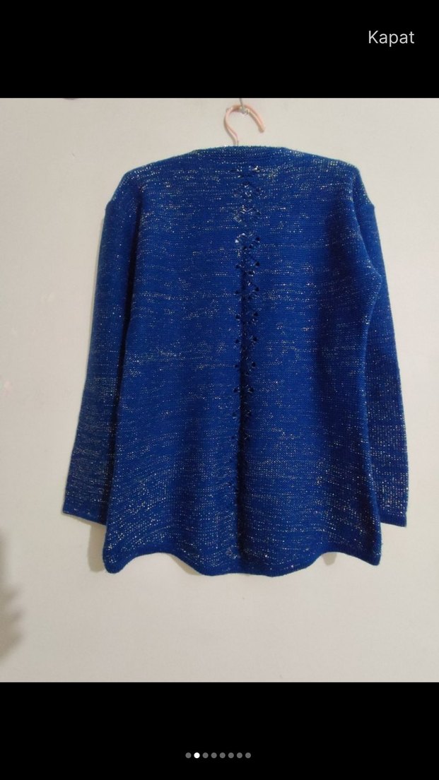 Kadın Mavi V Yaka Örgü Kazak - Görsel 2