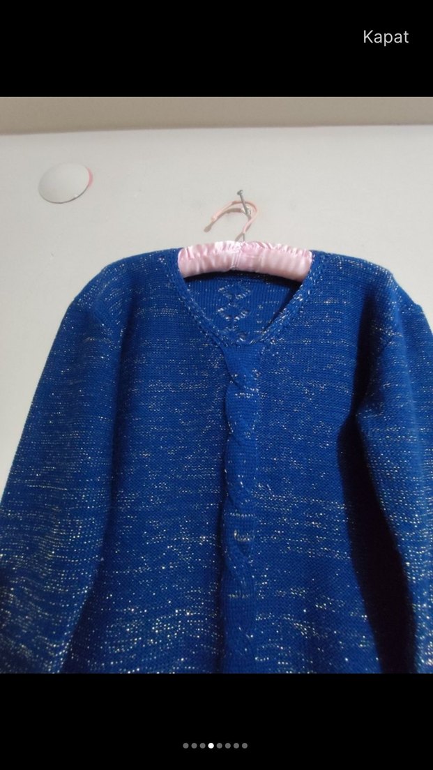 Kadın Mavi V Yaka Örgü Kazak - Görsel 4