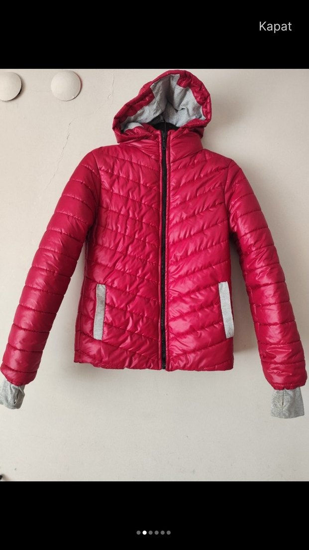 Kpırmızı Kapüşonlu Kadın Kışlık Ceket - Görsel 3