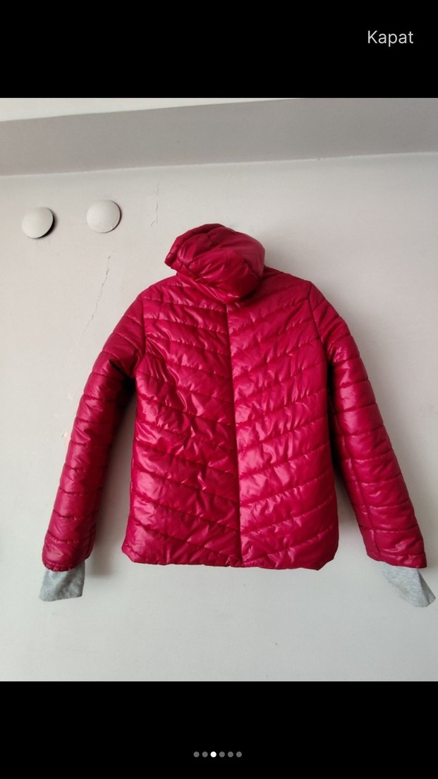 Kpırmızı Kapüşonlu Kadın Kışlık Ceket - Görsel 2