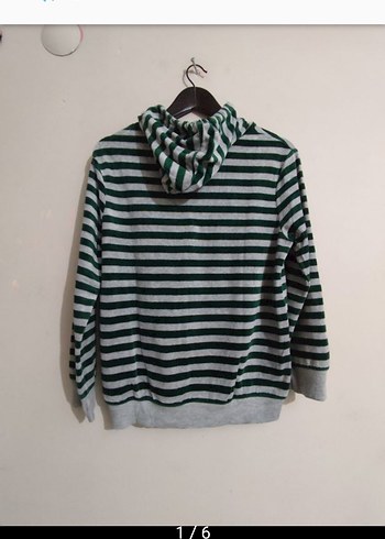 Addax Yeşil Çizgili Kapüşonlu Sweatshirt - Görsel 2