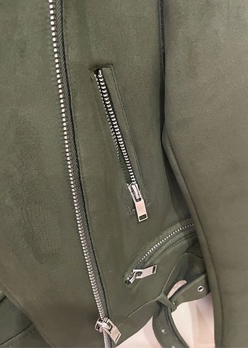 Kadın Yeşil Süet Biker Deri Ceket - Görsel 4