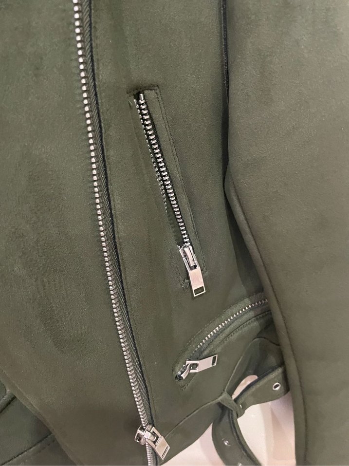 Kadın Yeşil Süet Biker Deri Ceket - Görsel 4