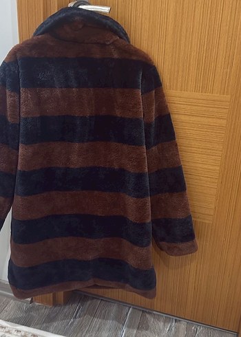 Kahverengi Zebra Desenli Suni Kürk Midi Ceket - Görsel 4