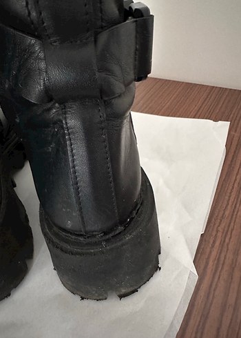 Siyah Deri Platform Topuklu Bağcıklı Bot - Görsel 7