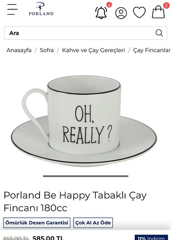 Porland Be Happy Tabaklı Çay Fincanı 180cc