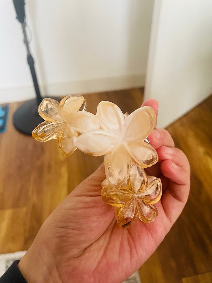 Şeffaf Bej Çiçekli Bohem Saç Tokası - Görsel 3