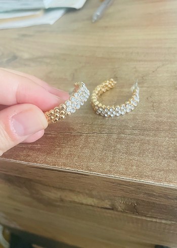 İnci İşlemeli Altın Midi Küpe - Görsel 3