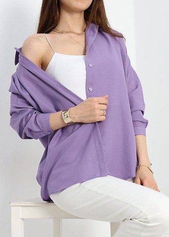 36 Beden Terikoton Oversize Gömlek Koyulila