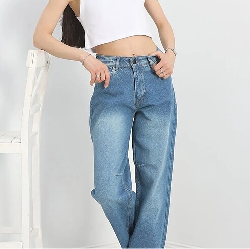 Pileli Baggy Kot Pantolan Açıkmavi. Beden : 38 - 44 arası bulun