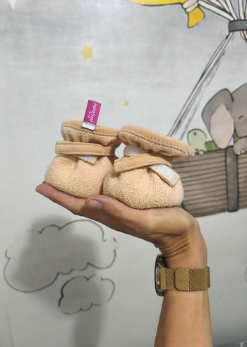 Sevi Bebe Bej Kiraz Çekirdekli Bebek Patik - Görsel 8