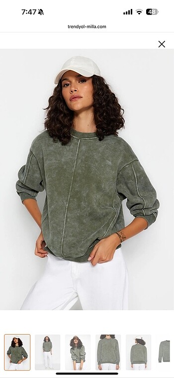 trendyol milla haki soluk efektli sweatshirt
