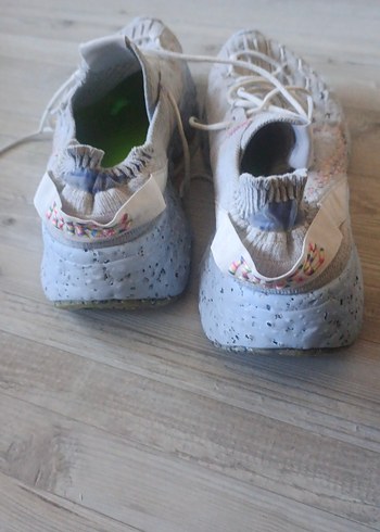 Beyaz Gri Platform Topuklu Bağcıklı Spor Ayakkabı - Görsel 2