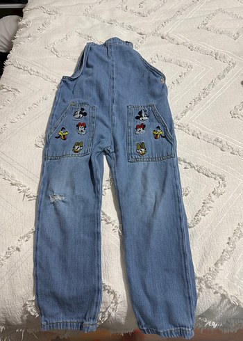 Kız Kot Tulum İşlemeli Düğmeli Bol Kesim - Görsel 3