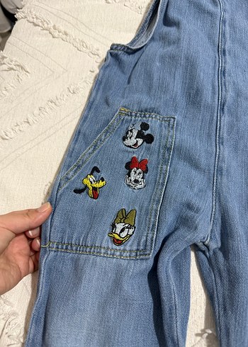 Kız Kot Tulum İşlemeli Düğmeli Bol Kesim - Görsel 4