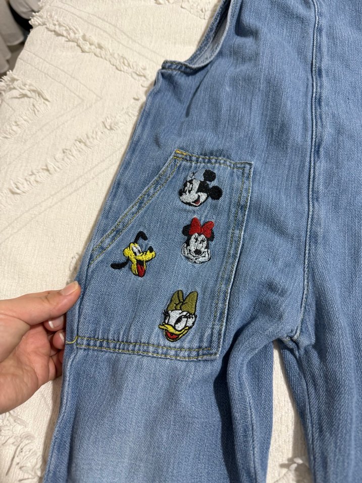 Kız Kot Tulum İşlemeli Düğmeli Bol Kesim - Görsel 4