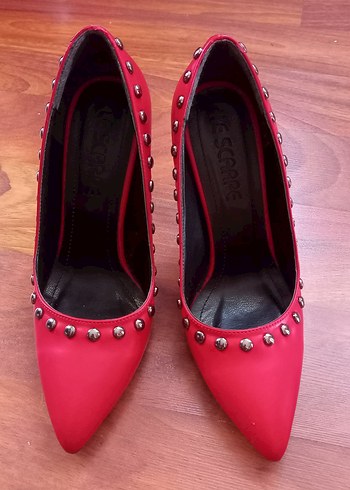 Diğer Kırmızı Deri zımbalı Kadın Stiletto Topuklu Ayakkabı
