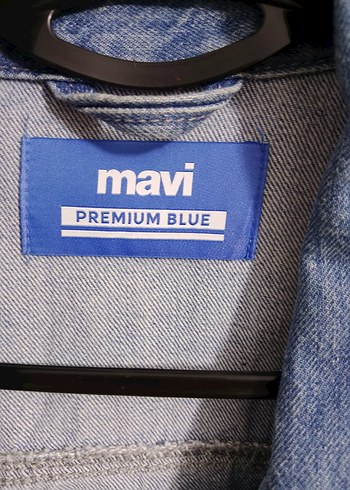 l Beden Düğmeli Mavi Kadın Denim Ceket