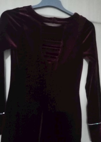 s Beden Uzun bordo renk Gotik V Yaka Elbise