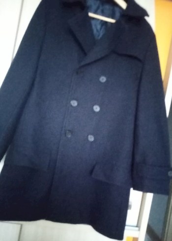 Erkek lacivert Koyu Yün Midi Palto - Görsel 3