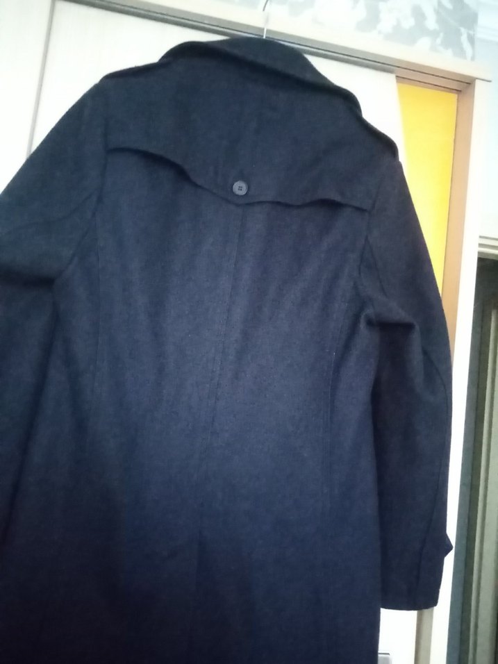 Erkek lacivert Koyu Yün Midi Palto - Görsel 2