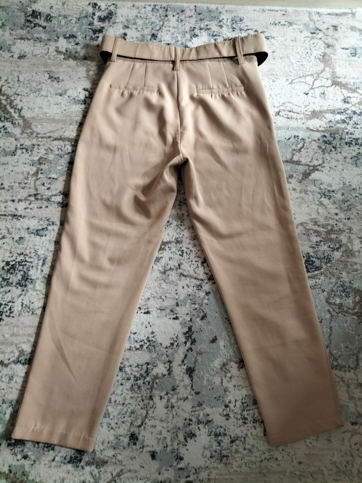 Kemer Detaylı Bej Kadın Kumaş Pantolon - Görsel 5