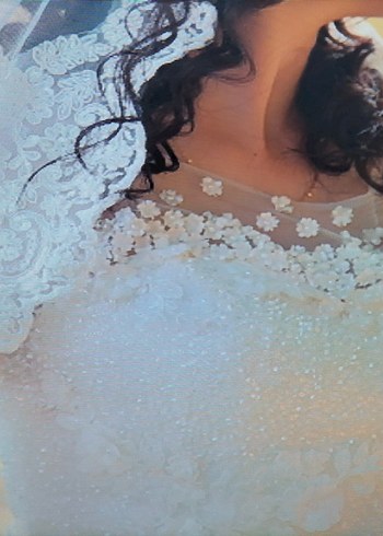 Uzun Kollu Beyaz A-Line Gelinlik - Görsel 8