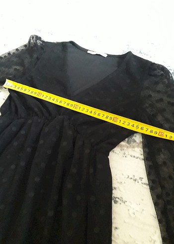 Puantiye Desenli Siyah Uzun V Yakalı Elbise - Görsel 5