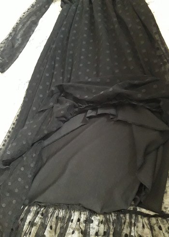 Puantiye Desenli Siyah Uzun V Yakalı Elbise - Görsel 17