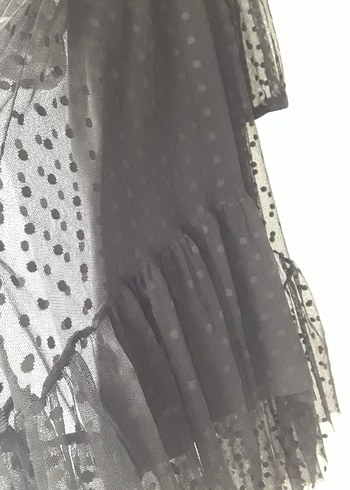 Puantiye Desenli Siyah Uzun V Yakalı Elbise - Görsel 12