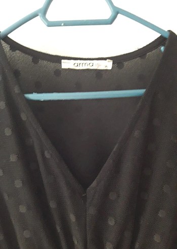 Puantiye Desenli Siyah Uzun V Yakalı Elbise - Görsel 14