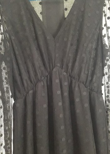 Puantiye Desenli Siyah Uzun V Yakalı Elbise - Görsel 20