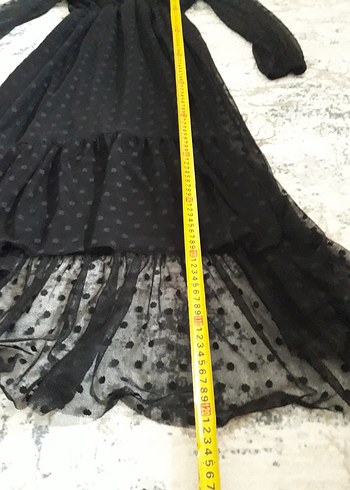 Puantiye Desenli Siyah Uzun V Yakalı Elbise - Görsel 6