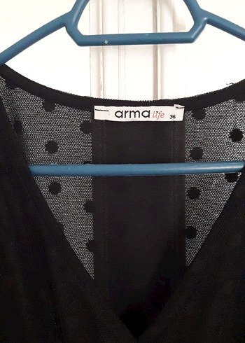 Puantiye Desenli Siyah Uzun V Yakalı Elbise - Görsel 19