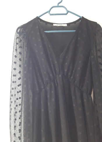 Puantiye Desenli Siyah Uzun V Yakalı Elbise - Görsel 10