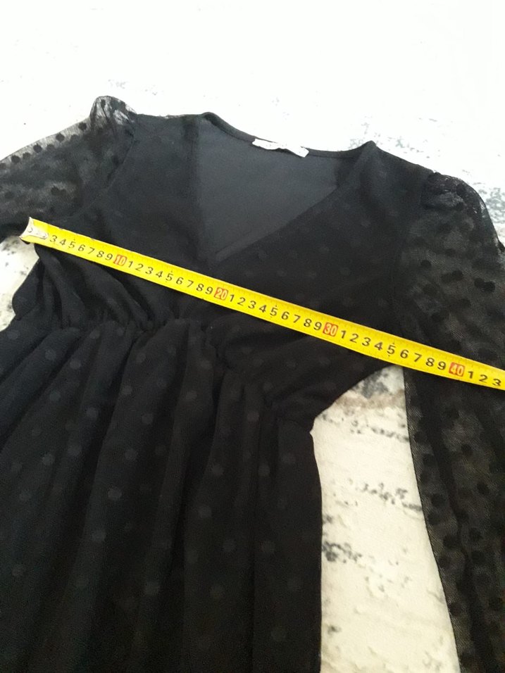 Puantiye Desenli Siyah Uzun V Yakalı Elbise - Görsel 5