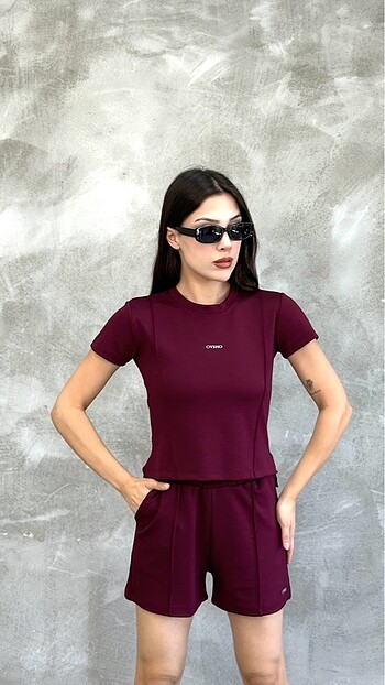 Oysho şortlu takım bordo