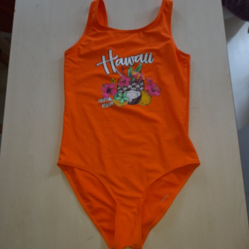 Turuncu Baskılı Kız Mayo Hawaii Desenli - Görsel 2