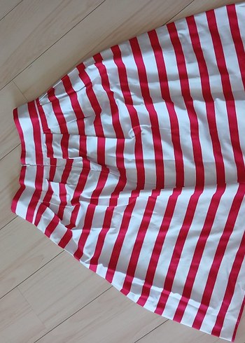 Pembe Çizgili Pilili Midi Etek - Görsel 2