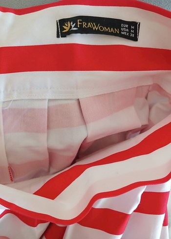 Pembe Çizgili Pilili Midi Etek - Görsel 3