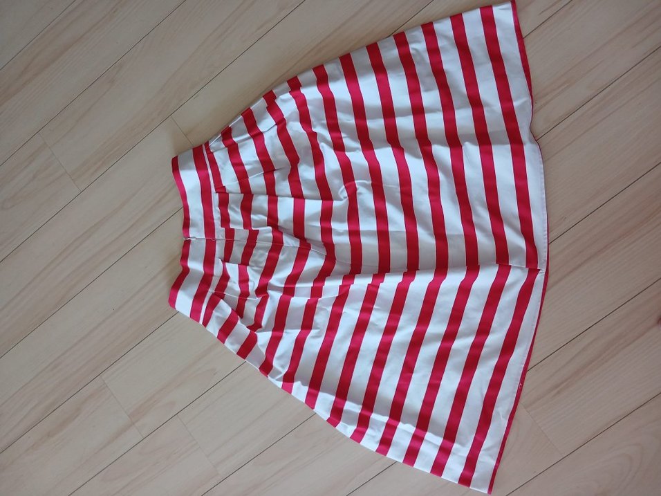 Pembe Çizgili Pilili Midi Etek - Görsel 2