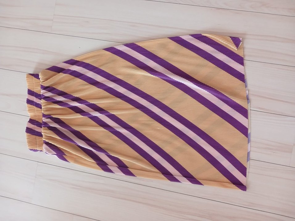 Pembe Çizgili Pilili Midi Etek - Görsel 4