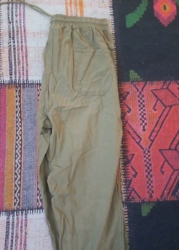 Bej Bol Kesim Keten Kadın Pantolon - Görsel 2