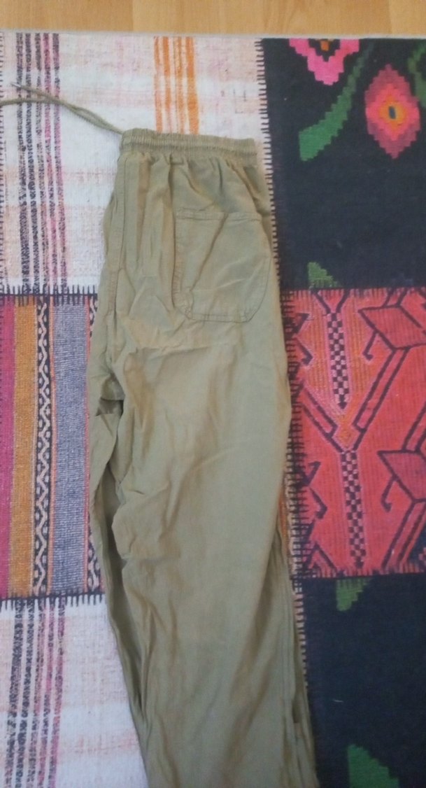 Bej Bol Kesim Keten Kadın Pantolon - Görsel 2