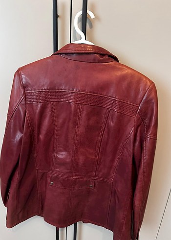 Bordo Deri Kemerli Kadın Ceket - Görsel 3