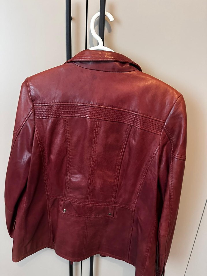 Bordo Deri Kemerli Kadın Ceket - Görsel 3