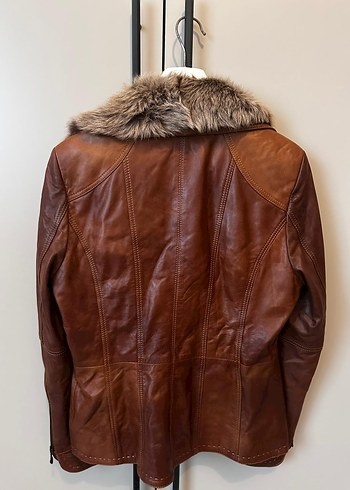 Kahverengi Kürklü Deri Biker Ceket - Görsel 4
