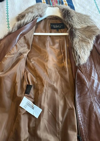 Kahverengi Kürklü Deri Biker Ceket - Görsel 3